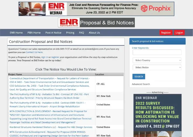 ENR Proposal & Bid Notices